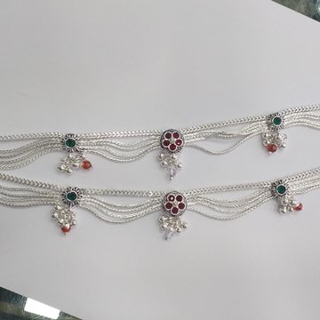 Silver red and  green stone payal by 