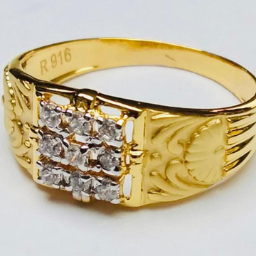 916 & 75 Gold CZ Gents Ring by 