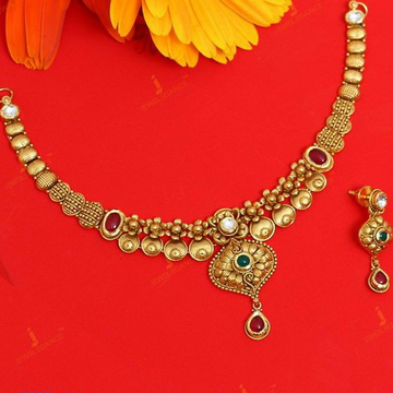 22KT / 916 Gold Antique wedding Half Necklace set... by 