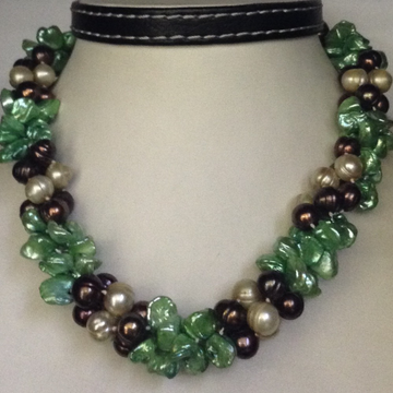Green Baroque And White Brown Pearls Twisted Necklace JPM0143