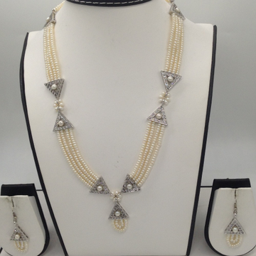 White cz and pearls samosa set with 4 line flat pearls jps0292