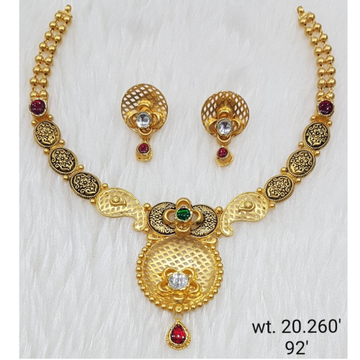 916 Gold Antique with chex design Necklace Set by Panna Jewellers