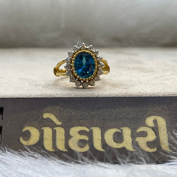 22k gold light blue stone ring by Shree Godavari Gold Palace