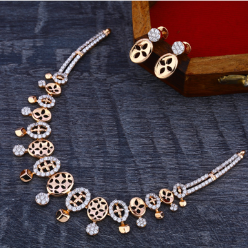 18Ct CZ Classic Diamond  Rose Gold Necklace Set RN...