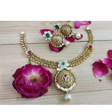 22kt Gold Necklace Set With Pearl Drop by Vipul R Soni