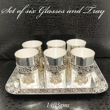 925 Pure Silver Stylish Glasses And Tray Set by 