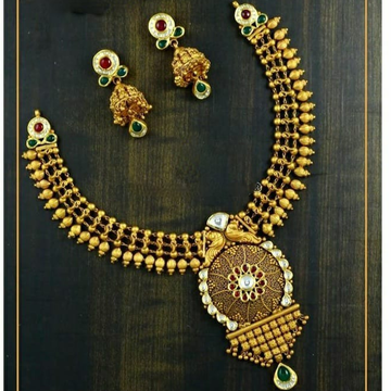 22k gold Peacock design necklace set by Sneh Ornaments