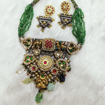 Designer Kundan Nakhra Necklace with Earrings by 