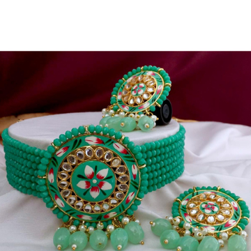 Green Crystal Moti Artificial Necklace Set  by 