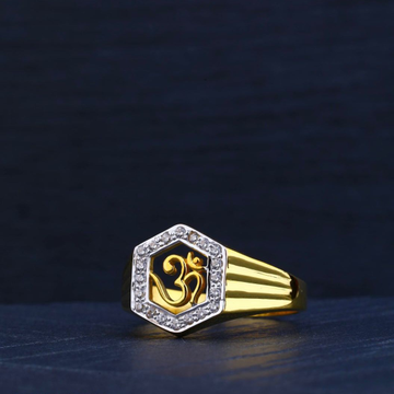 22K Gold Hexagon Shape Om Ring by R.B. Ornament