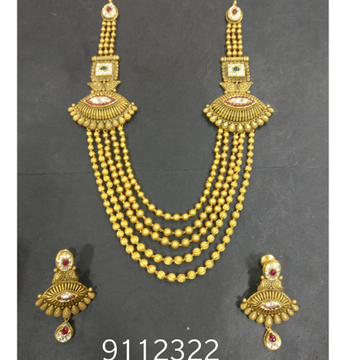 22kt Gold Antique 3 Layer Necklace Set KG-N053 by Kundan