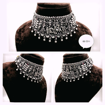 Pure silver  temple chokar necklace  with studded... by 