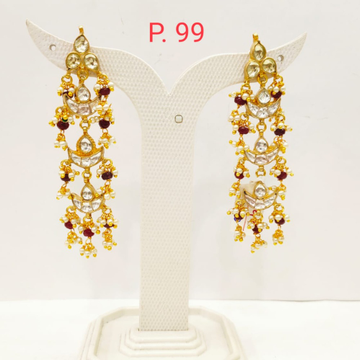 Traditional Gold tone kundan Design Long Earring w...