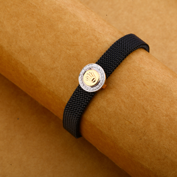 750 Rose Gold Hallmark Fancy Mens Leather Bracelet...