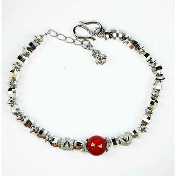925 Silver Ladies Bracelet With Red Ball Stone