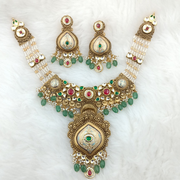 916 Gold Antique Jadtar Necklace Set by Ranka Jewellers