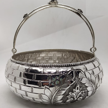 Pure silver flower basket with stylish handle in t... by 