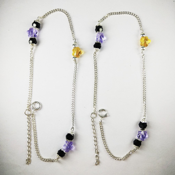 925 Silver Payal With Blue Stones