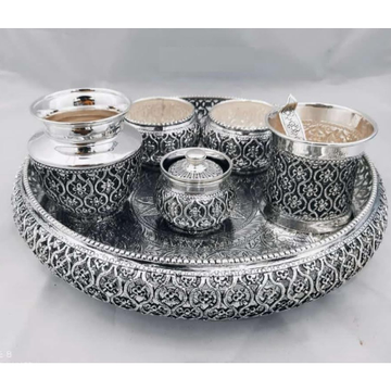 Manufacturer of 925 pure silver antique pooja thali set in jaali work ...