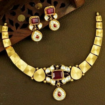 22k gold ruby with Modern design necklace set by Sneh Ornaments