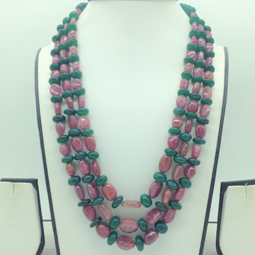Natural Red Ruby and Green Beryl 3 Line Necklace JSS0189