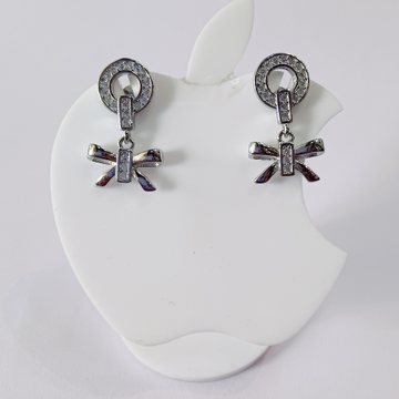 925 Sterling Silver Bow Design Hanging Earrings by 