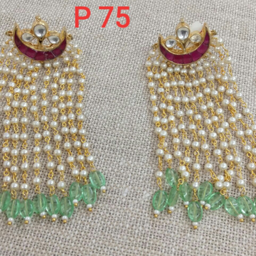 Designer Long Earrings With Green Beads