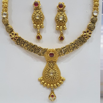 22k gold antique design with ruby stone necklace s... by Panna Jewellers