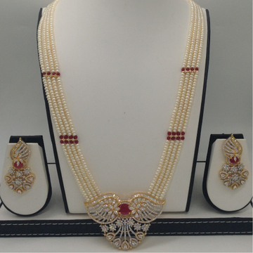 White;red cz pendent set with 4 line flat pearls jps0427