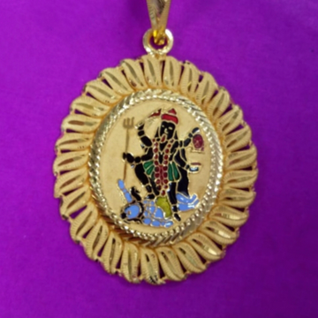 Gold Mahakali ma mina Round  pendant by Saurabh Aricutting