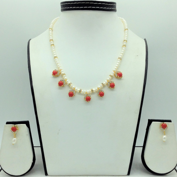 White cz; corals 7 pcs set with 1 line flat pearls mala jps0736