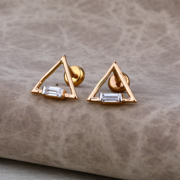 Ladies 18K Rose Gold Triangle Designer Earring -RE...