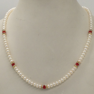 white flat pearls single layer mala with orange semi beeds jpm0350