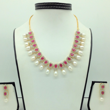 White ,red cz stones and tear drop pearls necklace set jnc0153