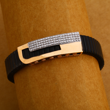 18KT Rose Gold mens Gorgeous CZ Leather Bracelet M...