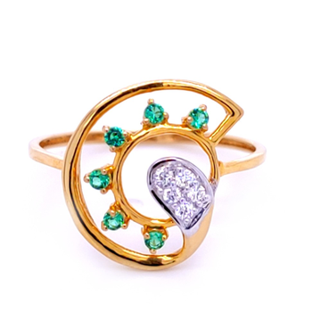 Fancy gold ring with natural diamond and colored s...
