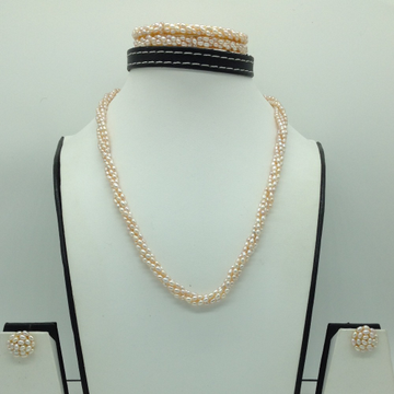 Freshwater Pink Rice 4 Lines Pearls Twisted Full Set JPP1060