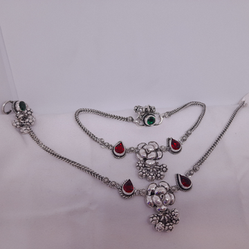 Silver Oxidised Rose Payal by Rangila Jewellers
