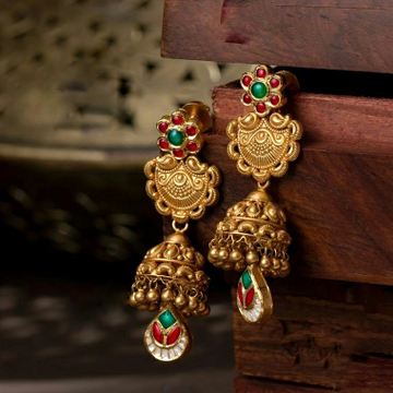 22KT/ 916 Gold antique wedding bridle Jhumka earri... by 
