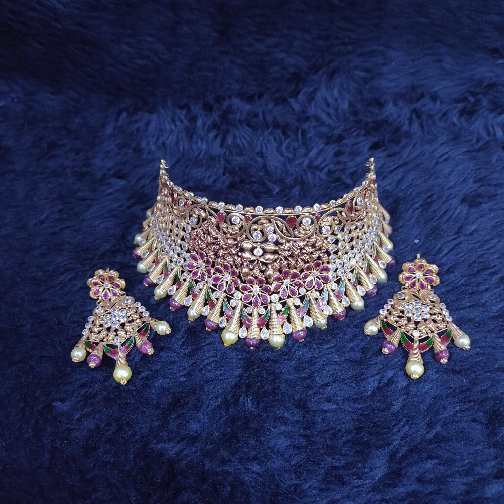 18KT/750 Yellow Gold Antique Wedding Lasim Choker Set