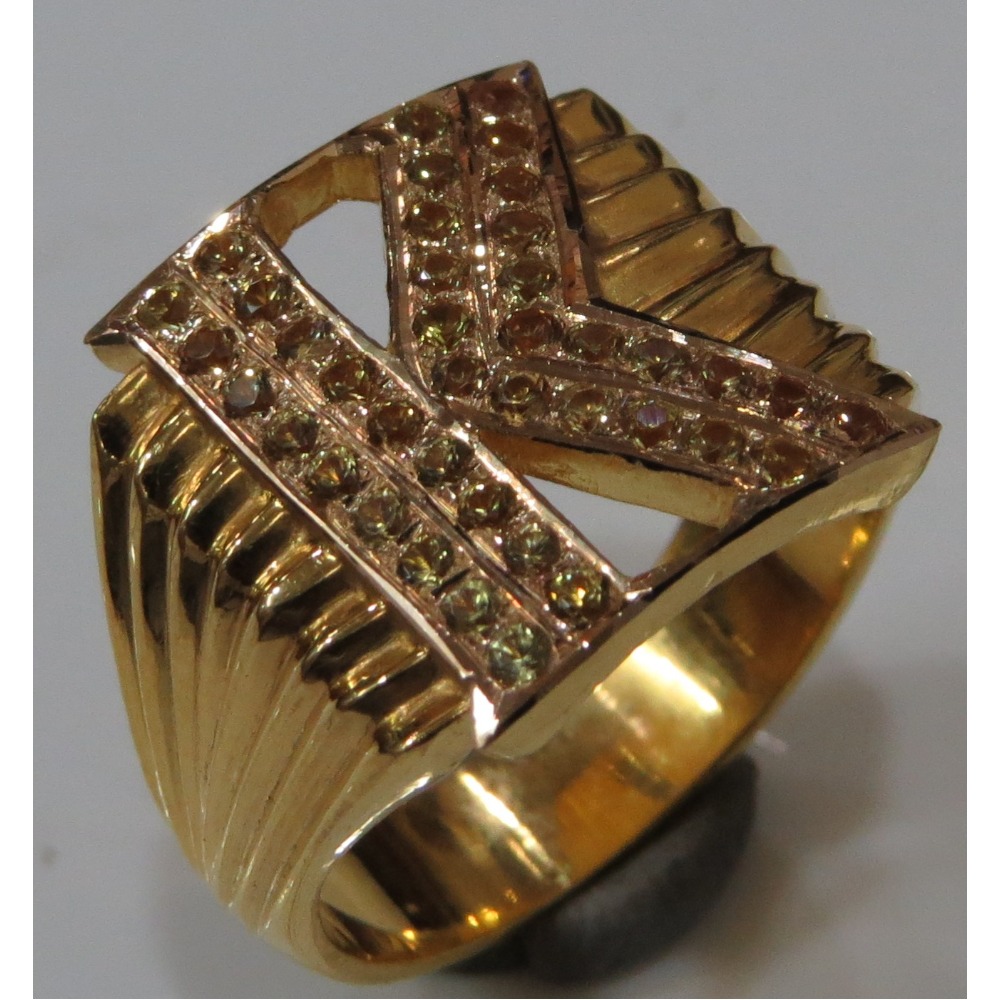 22kt gold close setting CZ personlised K initial Gents ring