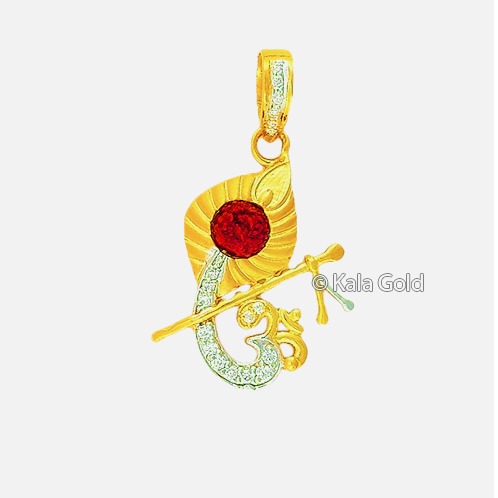916 Gold Religious Om Design CZ Pendant