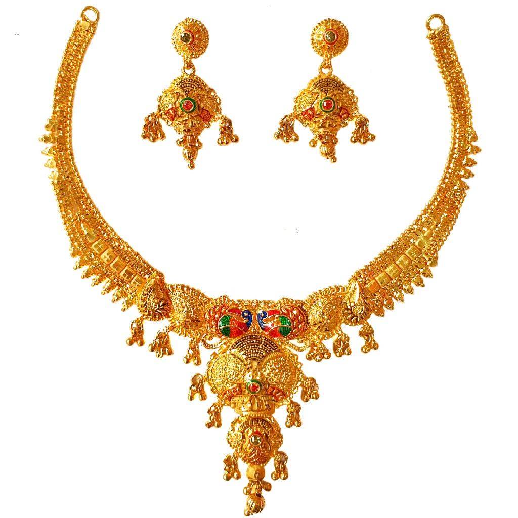 1 Gram Gold Forming Peacock Shaped Meenakari Necklace Set MGA - STE0109