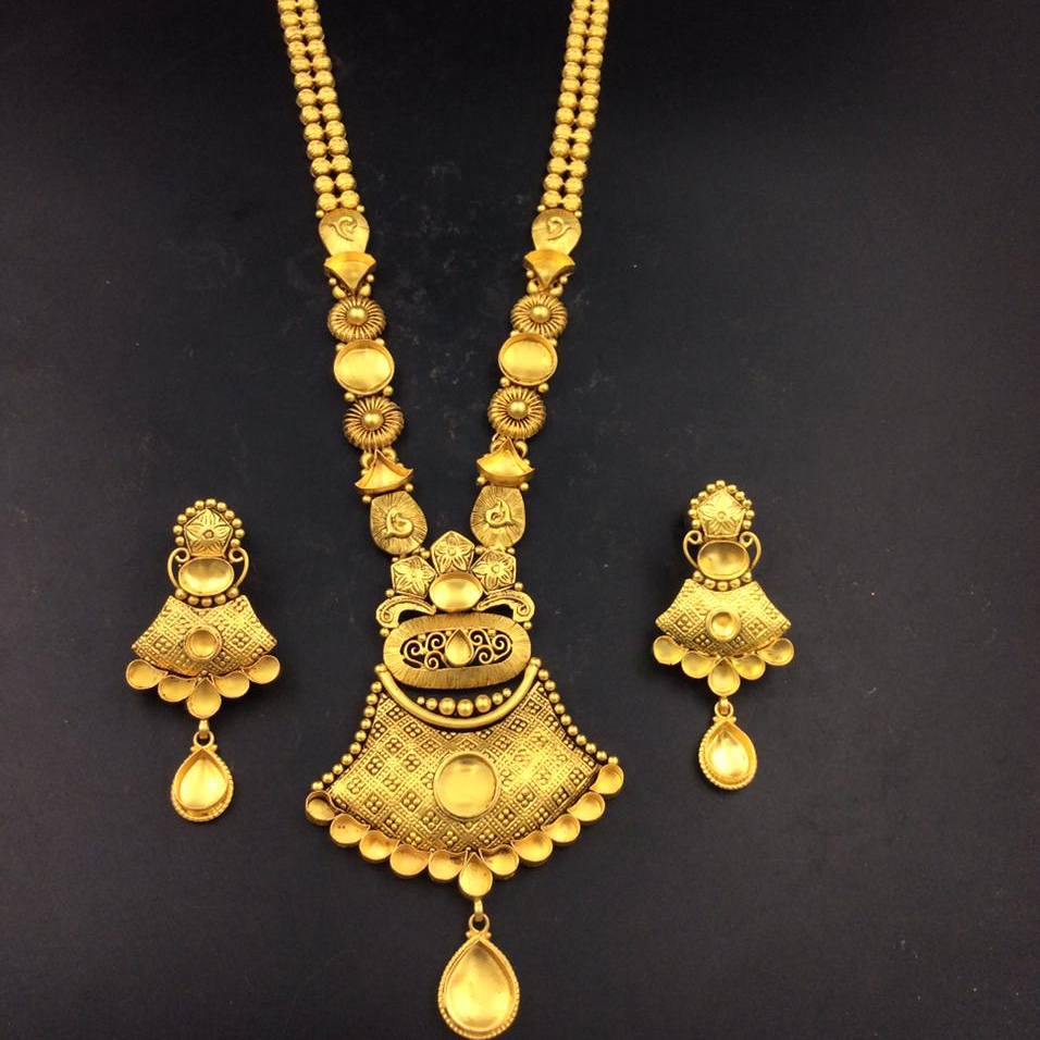 22K Gold Plated Wide Steps Indian Wedding 9'' Long Necklace Earrings Tikka  Set/. | eBay