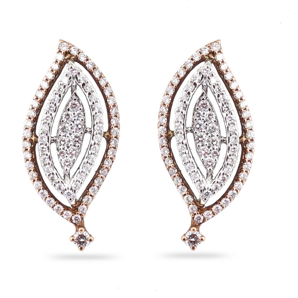 Rose Gold Leaves Design Diamond Earring 