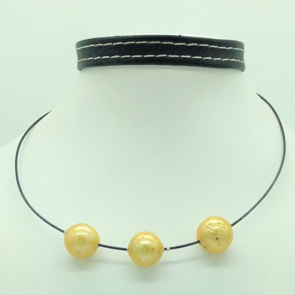 Freshwater golden round pearls pipe mala jpm0455
