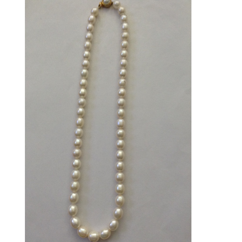 Freshwater white oval pearls strand JPM0099