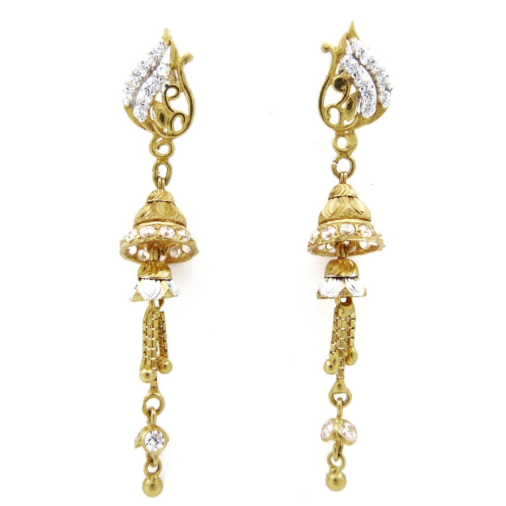 22K gold cz stone fancy hanging earring