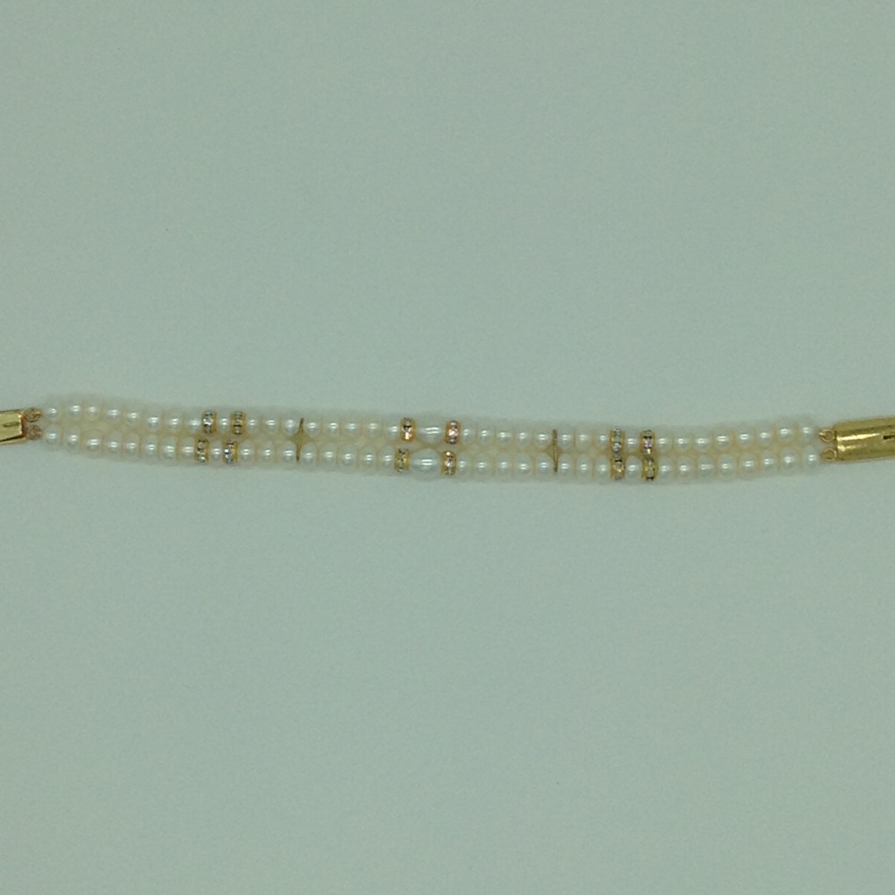 White Flat Pearls And CZChakri 2 Layers Bracelet JBG0095