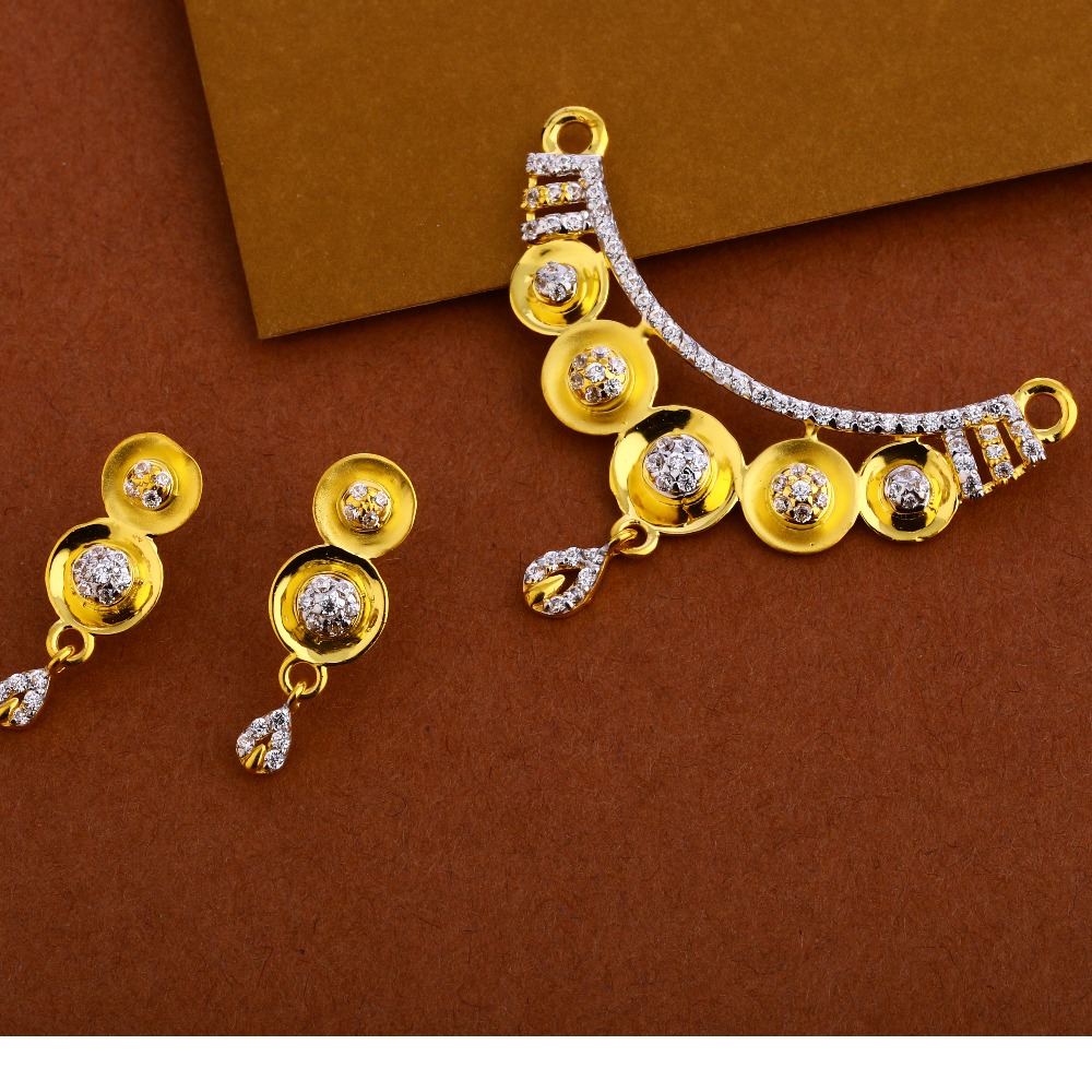 916 Gold Cz Mangalsutra Hallmark Pendant Set MP258